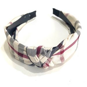 Plaid Headband Top Knot Beige
